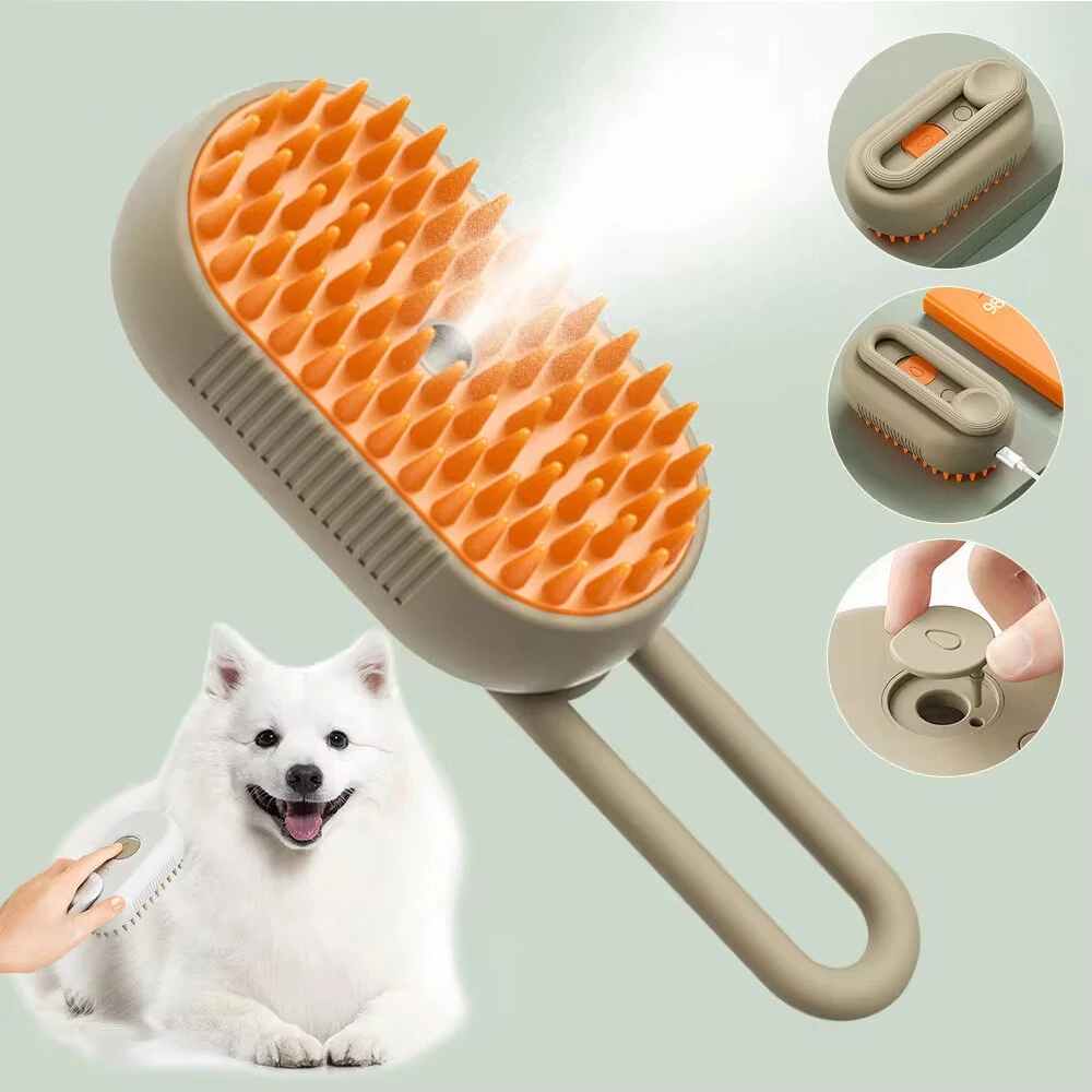 3-in-1 Electric Pet Deshedding Brush Water Dog Spray Comb Massage USB Charging Soft Silicone Teeth Pet Grooming Tool (image for) 3-in-1 Electric Pet Deshedding Brush Water Dog Spray Comb Massage USB Charging Soft Silicone Teeth Pet Grooming Tool